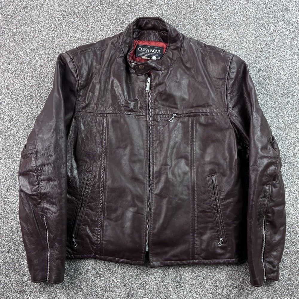 Vintage Cosa Nova Leather Jacket Mens 46 Burgundy Oxblood Cafe Racer Biker